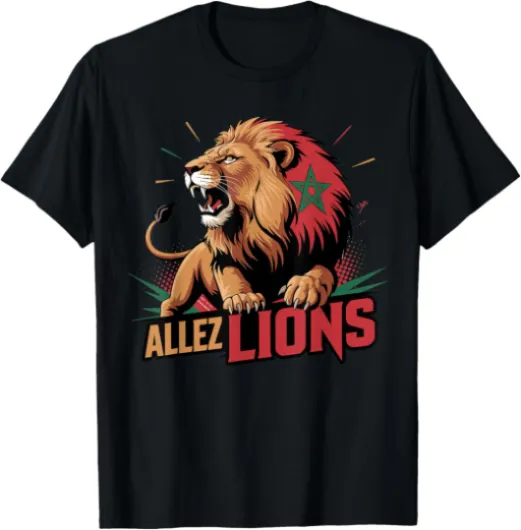 Allez Les Lions Maillot de Football Drapeaux Du Maroc T-Shirt